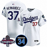 Men's Los Angeles Dodgers #37 Teoscar Hernandez White 2024 World Series Champions With Fernando Memorial Patch Vapor Premier Home Limited Stitched Jersey Dzhi,baseball caps,new era cap wholesale,wholesale hats